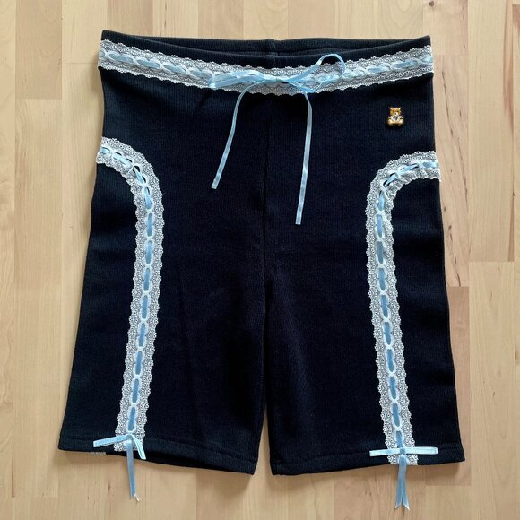 Teddy Fresh Women's Black Ribbed Bike Shorts with Ribbon size Medium NWOT NEW - Picture 1 of 7